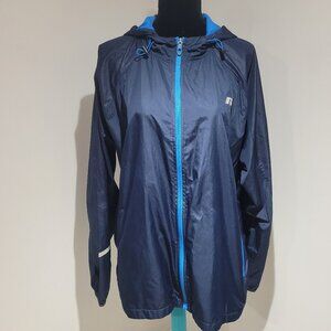 Russell Athletic Unisex Full Zip Hooded Reflective Windbreaker Large Navy Blue